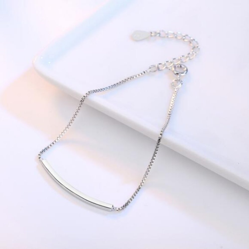NEW 925 Sterling Silver Simple Bar Bracelet H - Picture 6 of 7